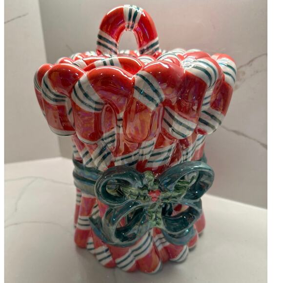 EXTREMELY RARE NEW Geo. Z Lefton Candy Cane Cookie Jar Original Box Iridescent - Picture 2 of 10